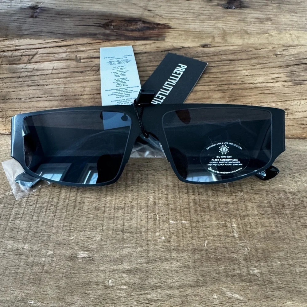 NEW PrettyLittleThing Black Matte Metal Frame Slim Visor Sunglasses ~UVA UVB